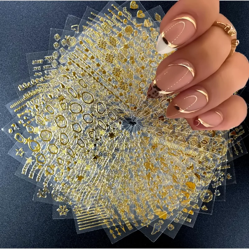 Kit 30 Folhas de Ouro para Unhas -  Adesivo 3D  Dourado Nail Art Decoração Luxo.