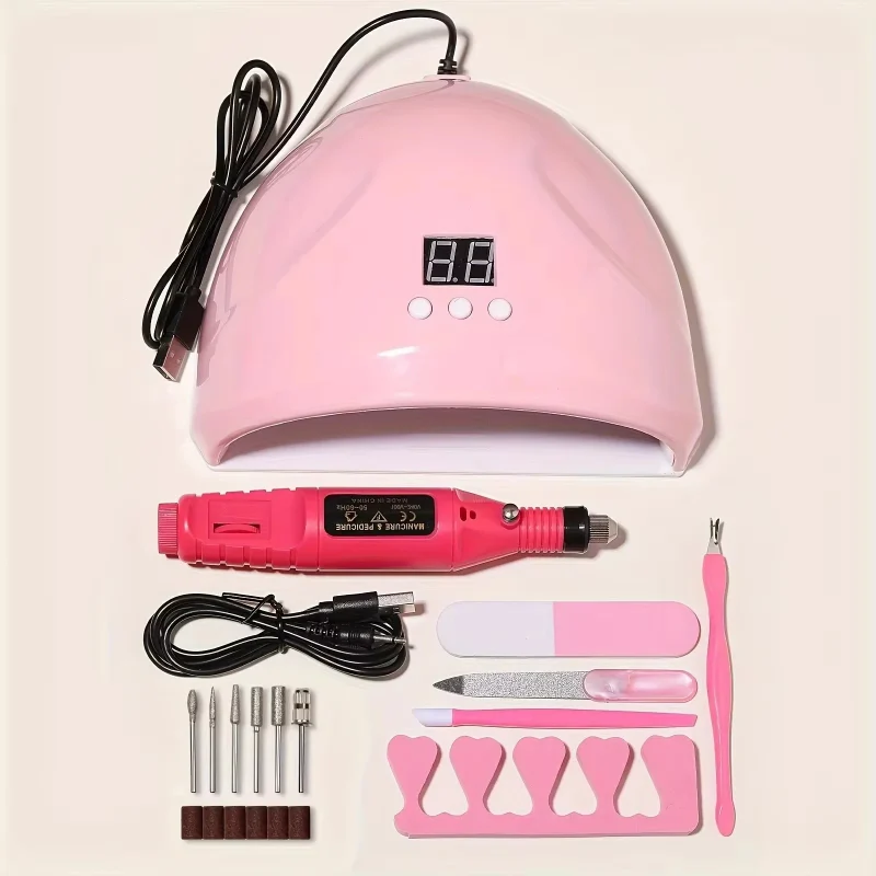 Kit Manicure Completo Rosa - Cabine UV Led  54W + Lixadeira Elétrica Profissional.